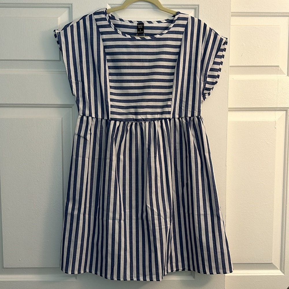 NWT SHEIN Emery Rose Blue & White Striped Dress Small